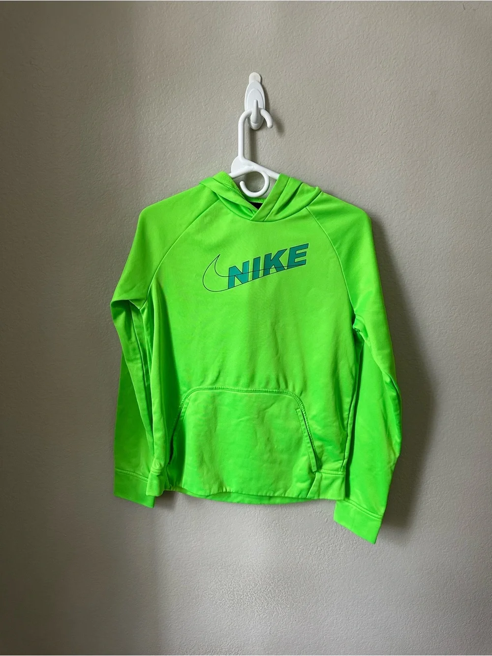 Nike Kids Neon Green Hoodie with Blue Logo
